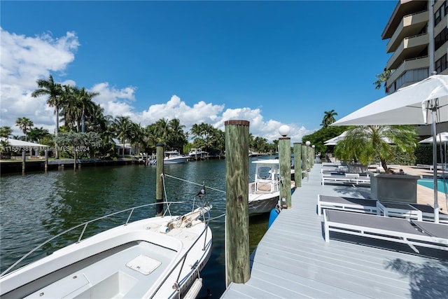 dock area with a water view