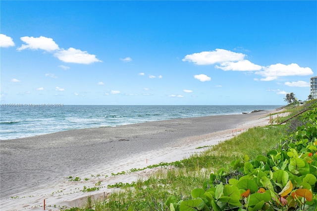 property view of water featuring a beach view