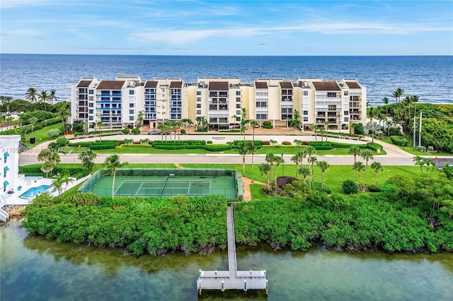 aerial view featuring a water view