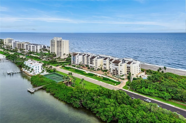 aerial view featuring a water view