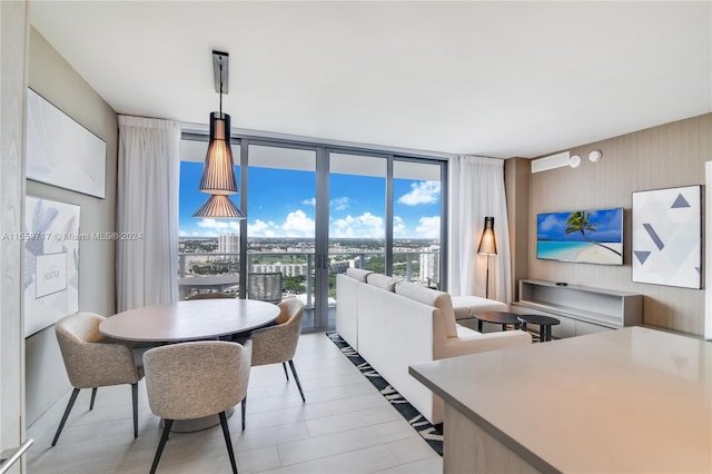 dining area with expansive windows