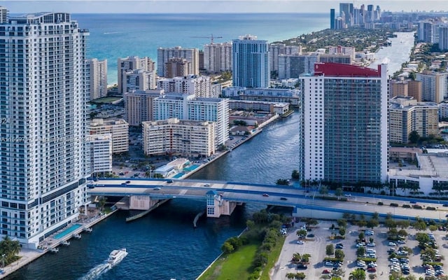 property's view of city featuring a water view