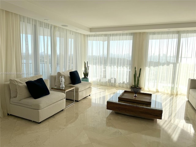 living room with light tile floors