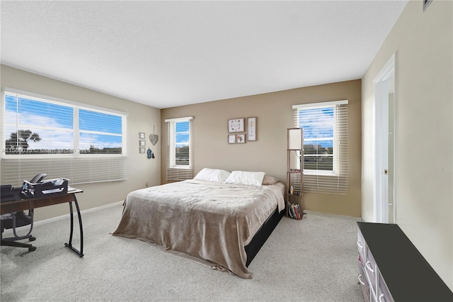 carpeted bedroom featuring multiple windows