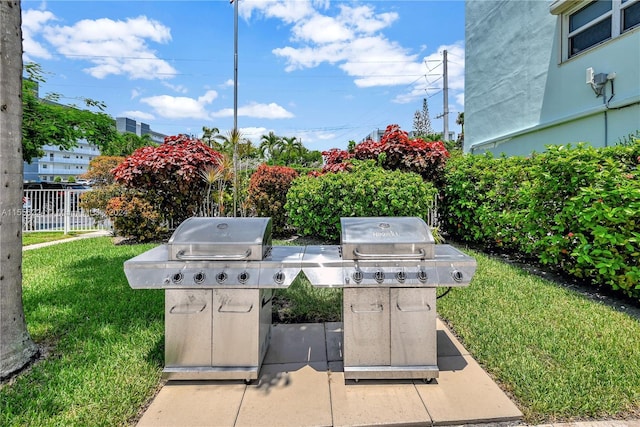 view of patio featuring a grill