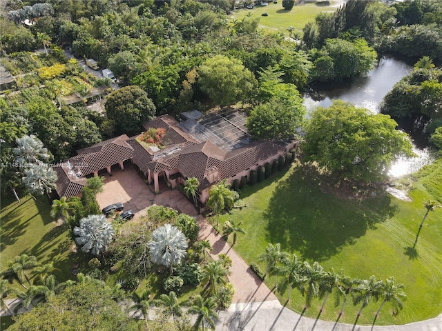 drone / aerial view featuring a water view