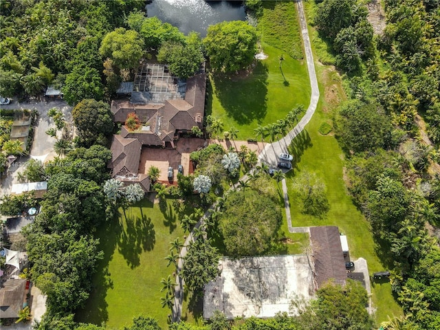 bird's eye view featuring a water view