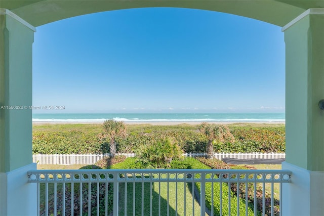 view of water feature with a view of the beach