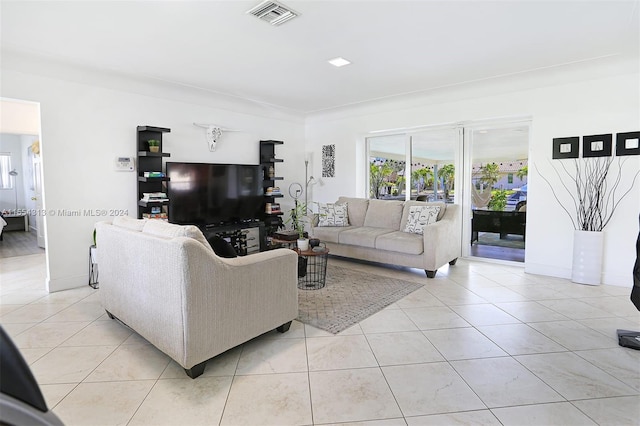 living room featuring light tile patterned floors