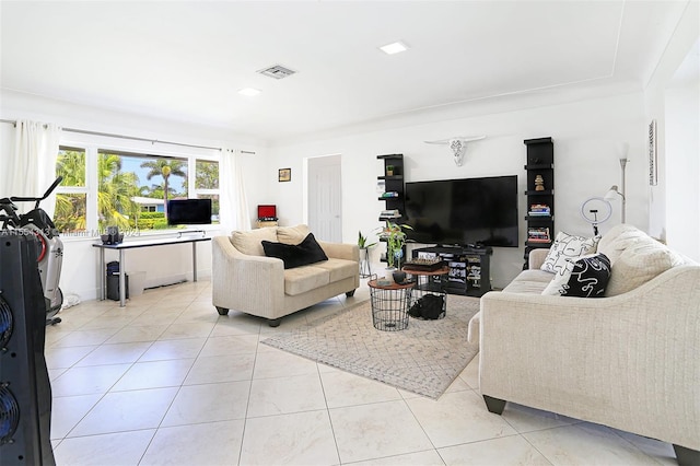 living room featuring light tile patterned floors