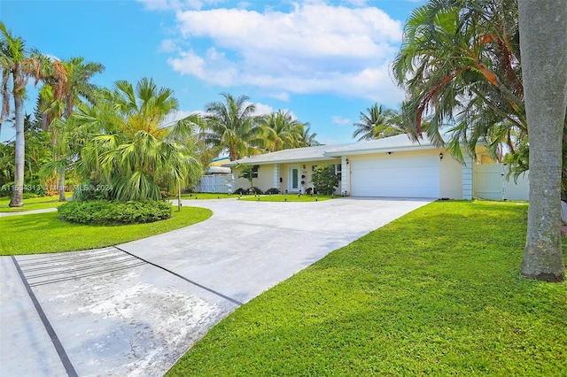 view of front of property with a garage and a front yard