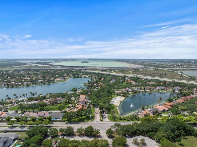 bird's eye view featuring a water view