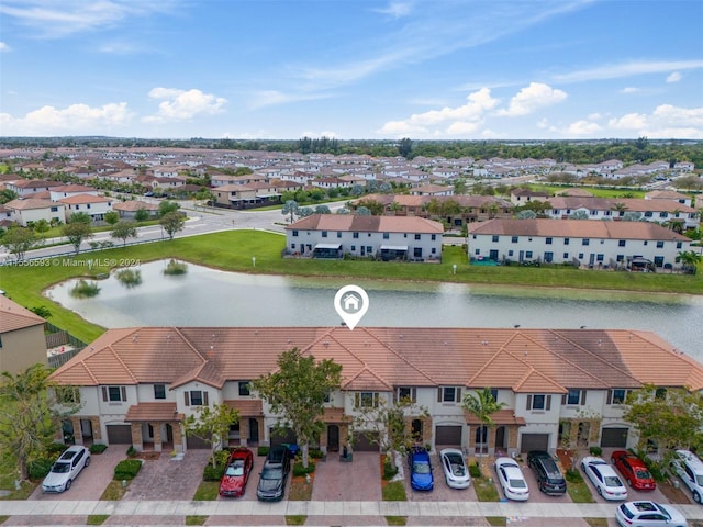 aerial view with a water view