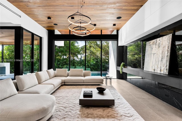 sunroom with wood ceiling and a wealth of natural light