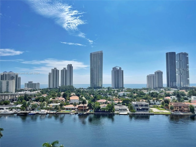 property's view of city with a water view