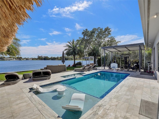 view of swimming pool featuring outdoor lounge area and a patio area