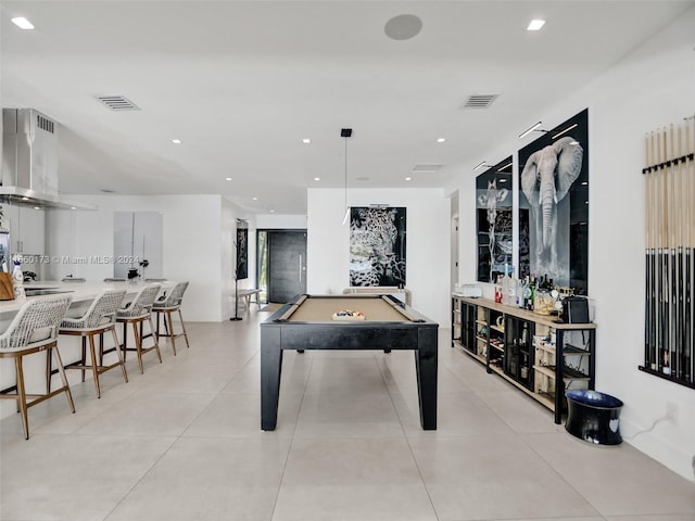 rec room featuring light tile floors and billiards