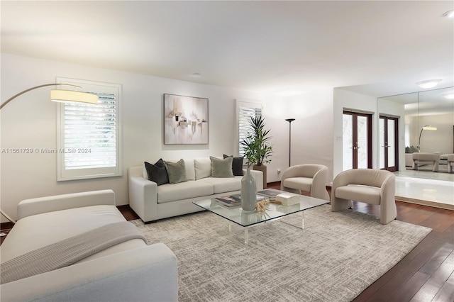 living room featuring hardwood / wood-style flooring and french doors