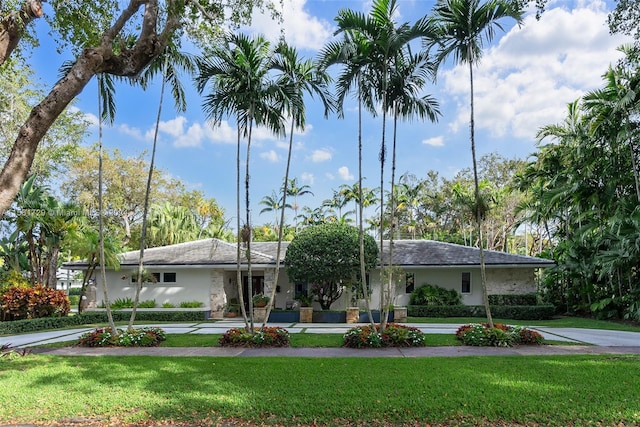 ranch-style house featuring a front lawn