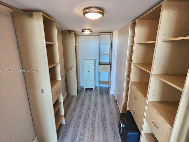 spacious closet featuring light hardwood / wood-style flooring