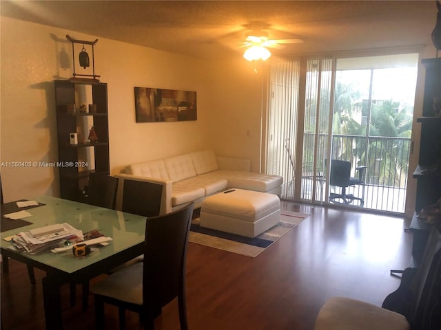 interior space with ceiling fan and hardwood / wood-style flooring