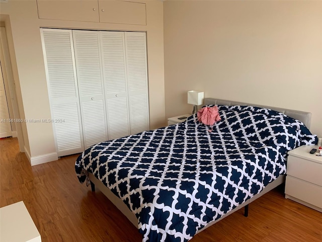 bedroom with a closet and light wood-type flooring