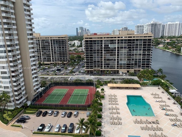 exterior space with a water view