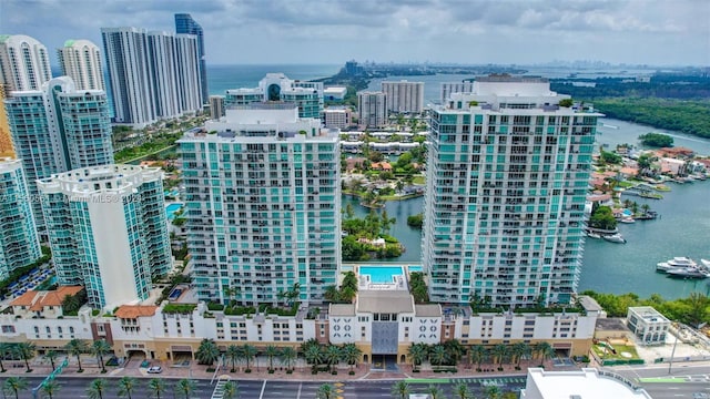 aerial view with a water view