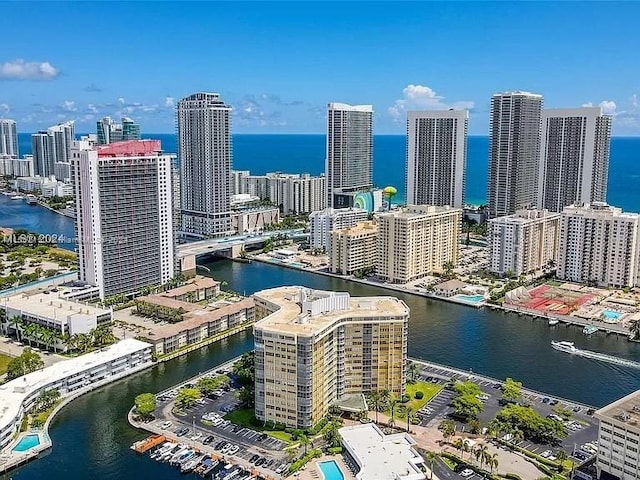 aerial view with a water view