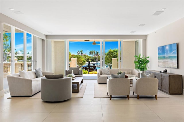 view of tiled living room