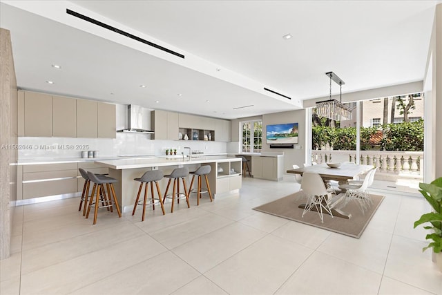 dining room with light tile patterned floors