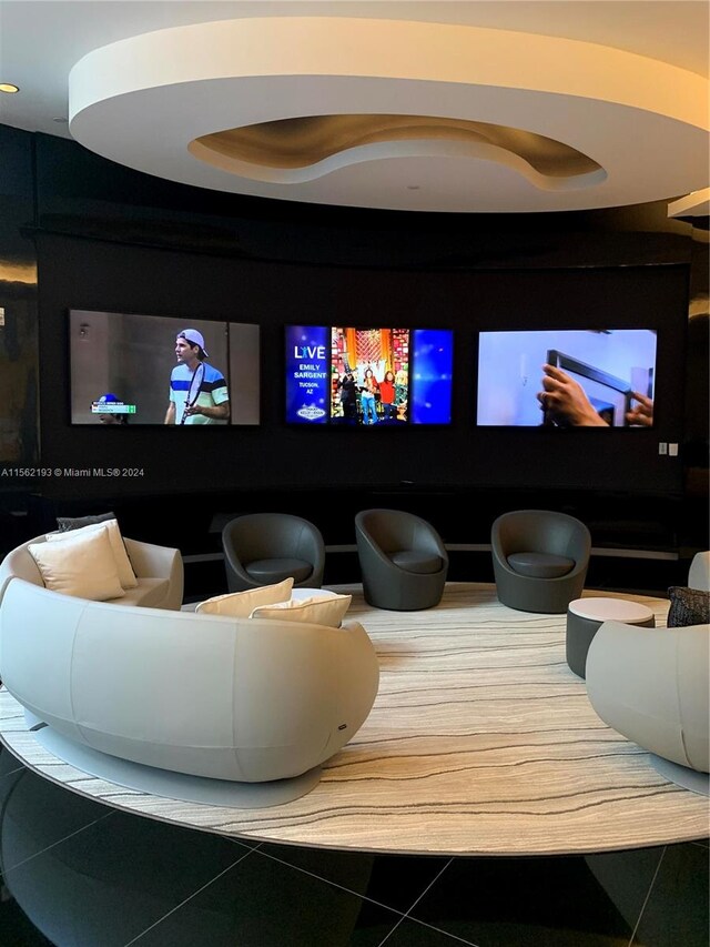 home theater featuring tile floors