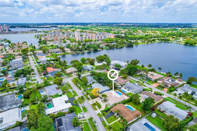 aerial view featuring a water view