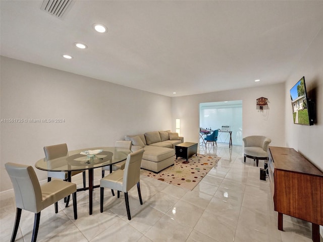 living room with light tile floors