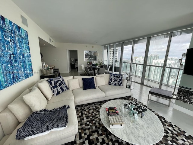 living room featuring expansive windows