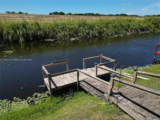 dock area with a water view