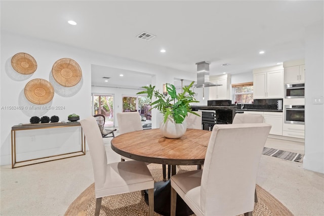 dining space with sink