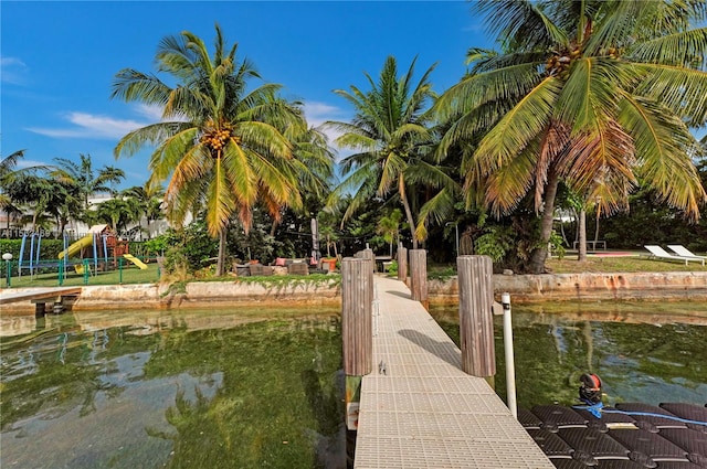 view of dock featuring a water view