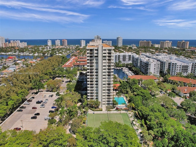 aerial view with a water view