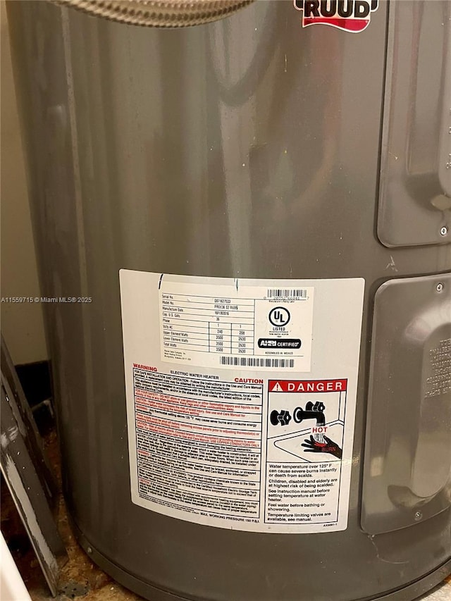 room details with electric water heater