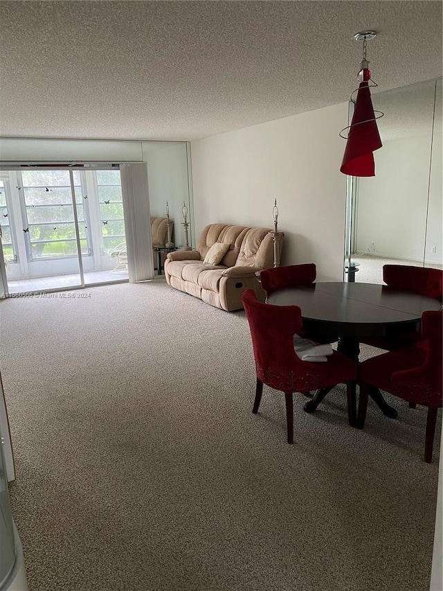 living room with carpet and a textured ceiling