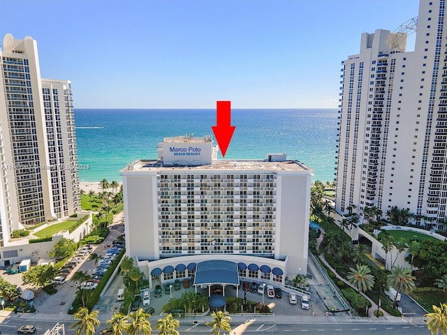 property view of water featuring a view of the beach