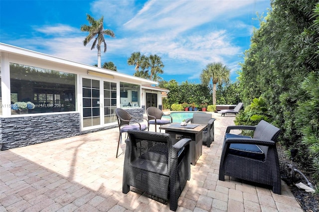 view of terrace featuring an outdoor living space