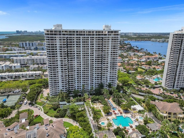 bird's eye view featuring a water view