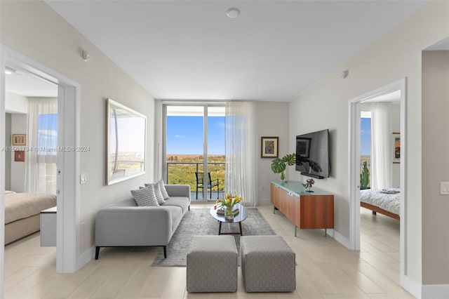 living room with light hardwood / wood-style floors