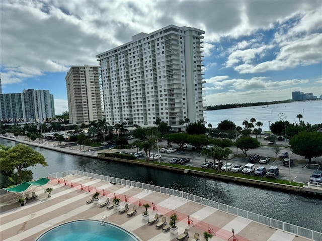 exterior space with a water view