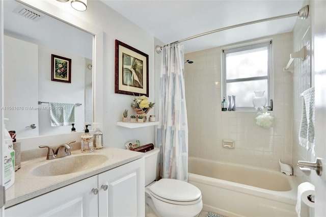 full bathroom with toilet, shower / bath combo, and oversized vanity