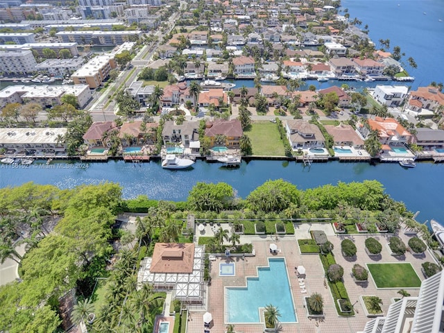 bird's eye view featuring a water view