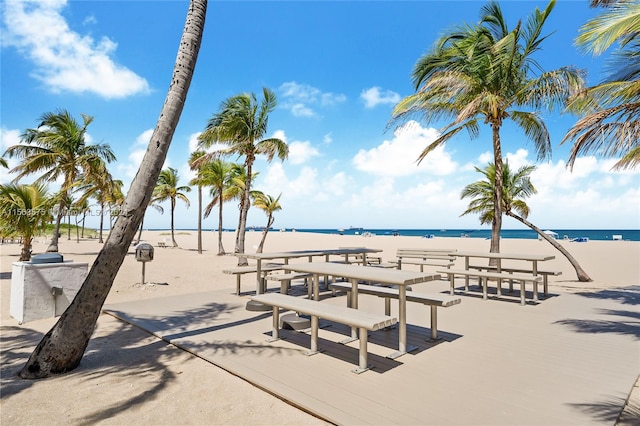 exterior space with a beach view