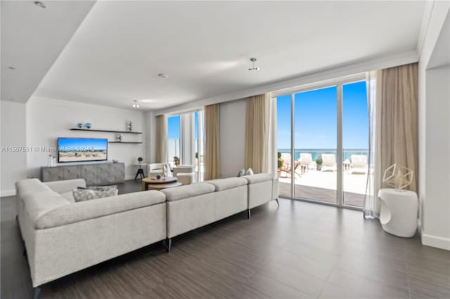 living room with a water view